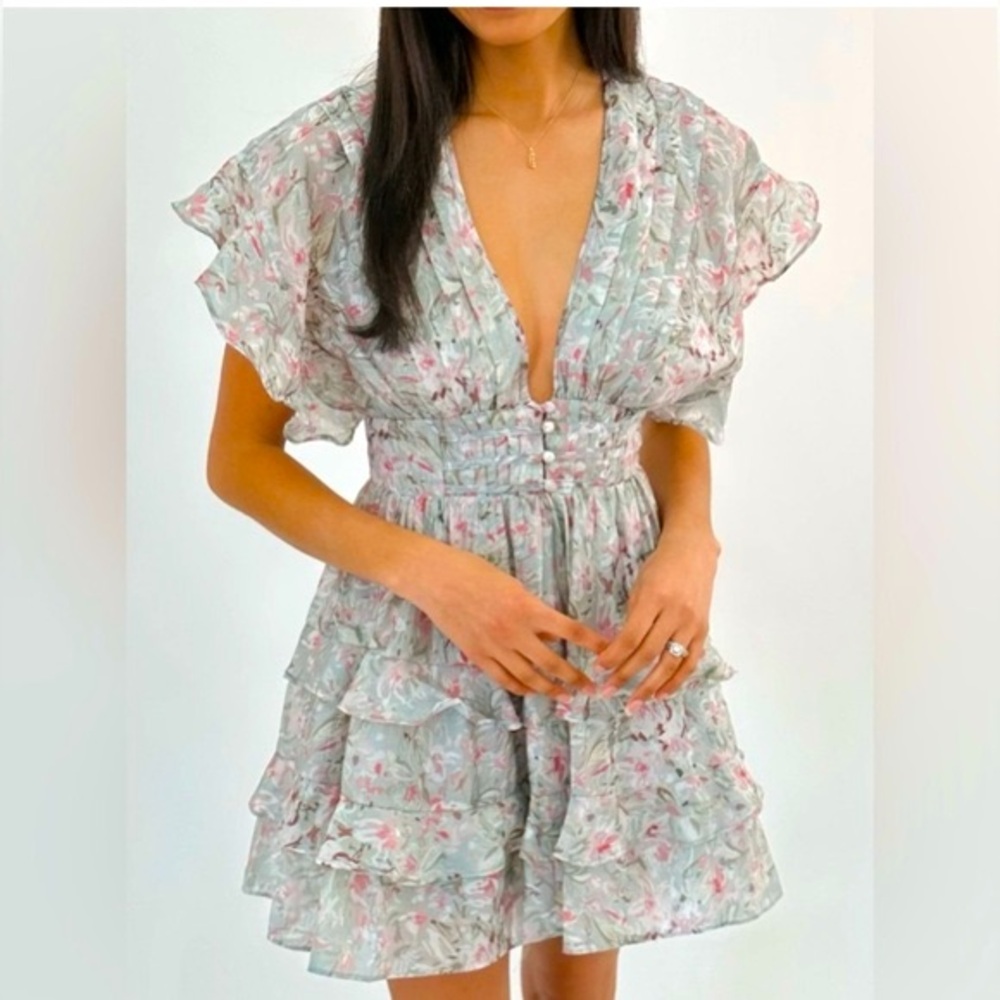 🆕#228~NWT STORIA Miley + Molly Dress ruffles deep V, Size XSmall